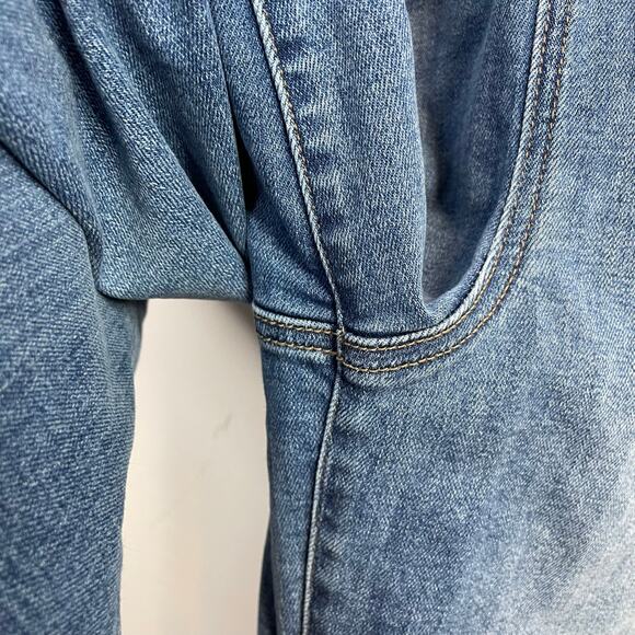 Evereve Stretch Denim Wide Leg Cropped Crop Bib Overalls Raw Hem Jean womens 30 - Picture 8 of 16